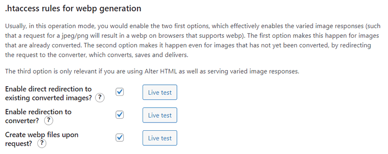 htaccess rules for webp generation設定