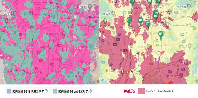 京都市南部の５Gエリアのマップ